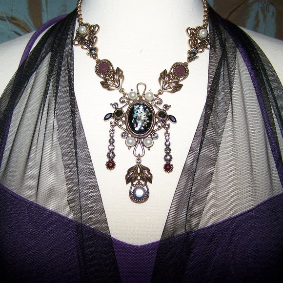 Vintage Crystal and Pearl Gothic Victorian Gypsy Drop Pendant Necklace - Picture 1 of 3